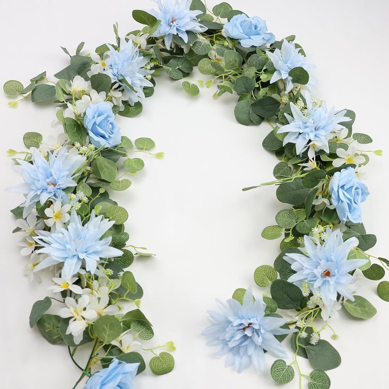 Artificial Flower Garland Decorations - 5.6 FT Eucalyptus Garlands with Flowers Rose Floral Garlands for Wedding Arch Archway Mantle Backdrop